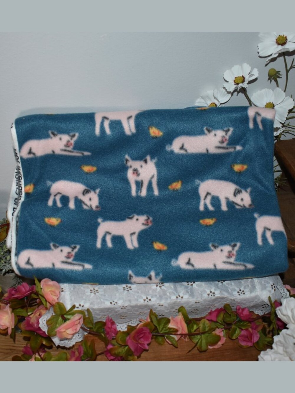 Joann Fabrics One Yard Pig Chick Blue Soft Blizzard Fleece Fabric